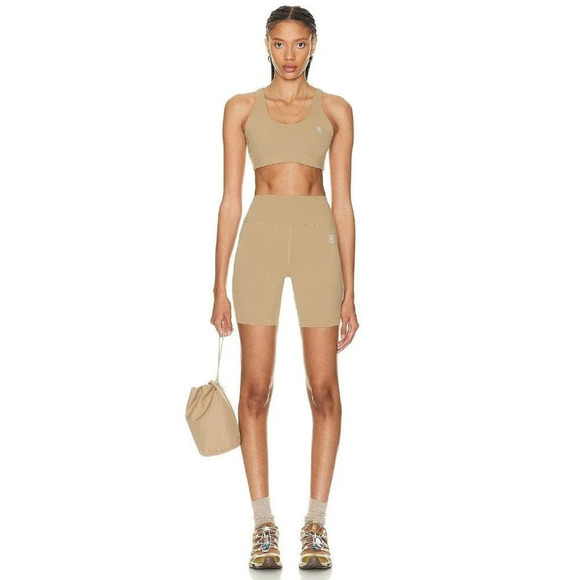 SPORTY & RICH Runner Biker Shorts in Espresso & White XSmall New Womens Spandex - Picture 1 of 16